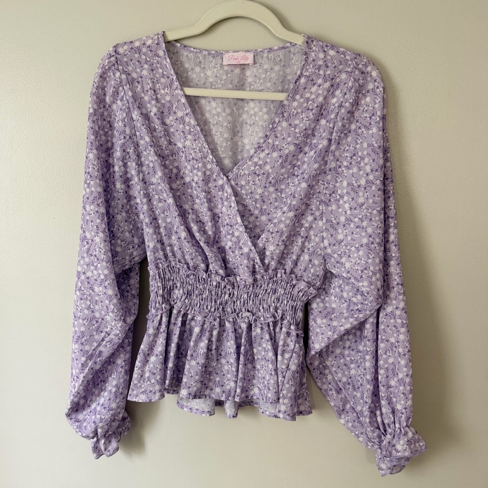 Pink Lily Purple Floral Women's Top